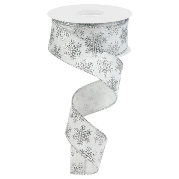 White Silver Glitter Snowflake Ribbon