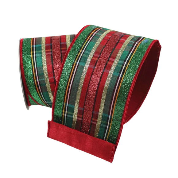  Red And Emerald Glitzy Plaid Ribbon 