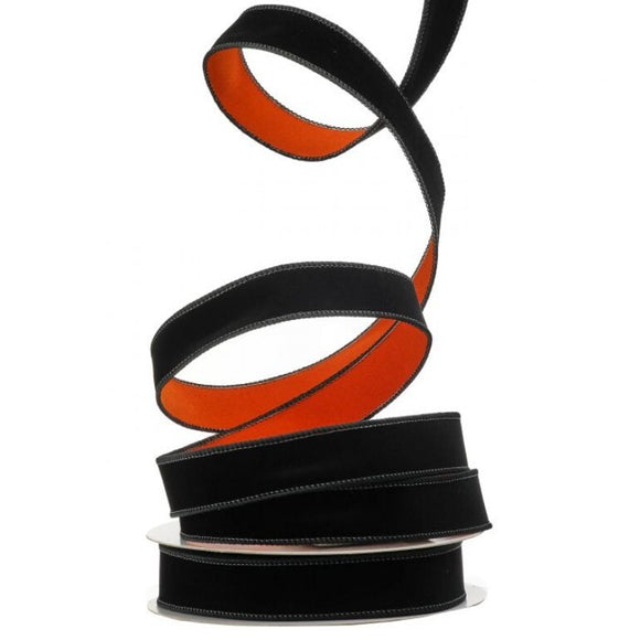  Orange and Black Halloween Velvet Ribbon 