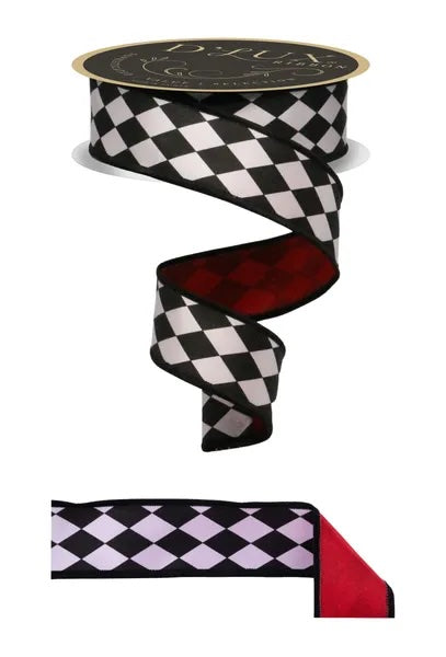 White Black Red Harlequin Fused Ribbon