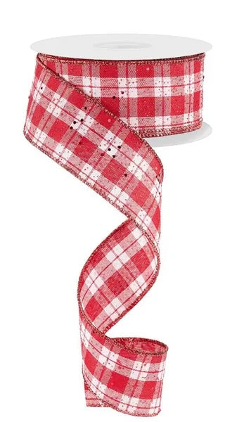 Red White Hex Glitter On Woven Ribbon