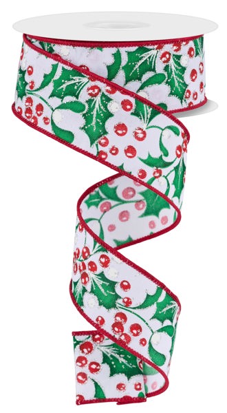 White Green Red Silver Holly Berry Mistletoe Ribbon
