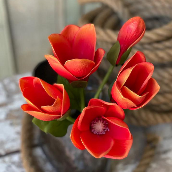 Bundle of blaze colored faux magnolias