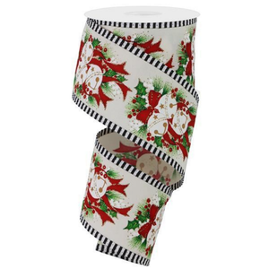 Ivory Gold Red Green Jingle Bell Holly Berry Stripe Ribbon