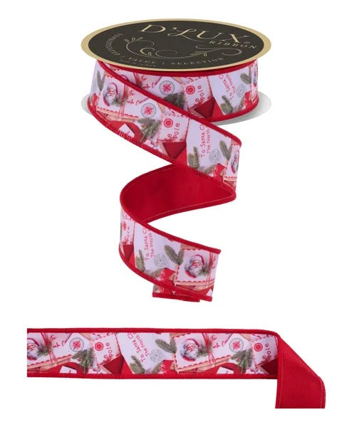 Red Off White Green Letters To Santa Fused Ribbon