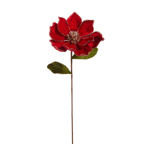  Red Magnolia With Gold Glitter Edge Stem 