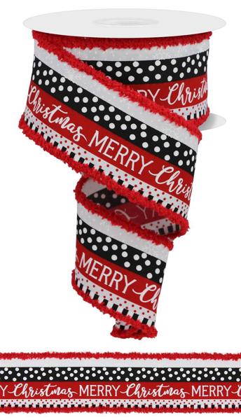 White Red Black Merry Christmas Dots Ribbon