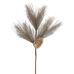 Platinum Metallic Long Needle Pine Spray With Pine Cone