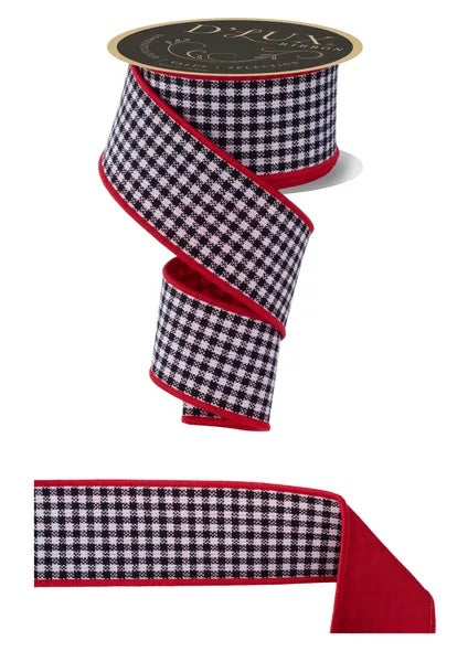 Black White Red Mini Check Fused Ribbon