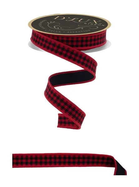 Red Black Mini Check Fused Ribbon