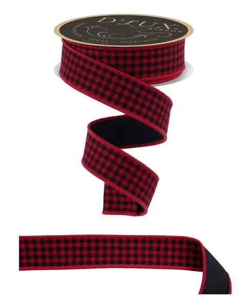 Red Black Mini Check Fused Ribbon