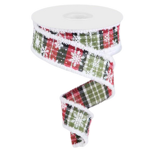 Red Black White Moss Green Mini Snowflake Plaid Drift Ribbon