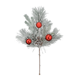 Red White and Green Mixed Pine Ball Pinecone Spray with Snow