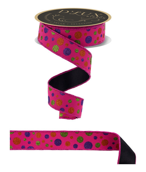 Hot Pink Purple Orange Lime Multi Polka Dot Fused Ribbon
