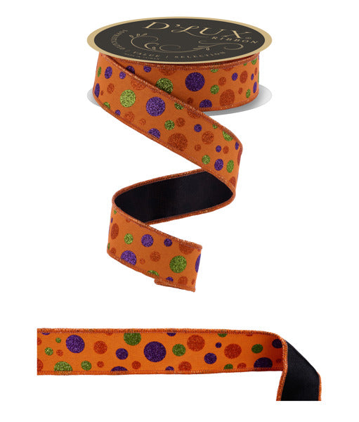 Orange Purple  Lime Multi Polka Dot Fused Ribbon
