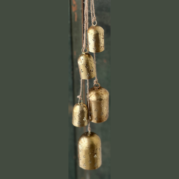  Distressed Goldtone Prancer Bells Drop 