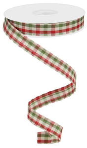 Red Moss Ivory Primitive Gingham Check Ribbon