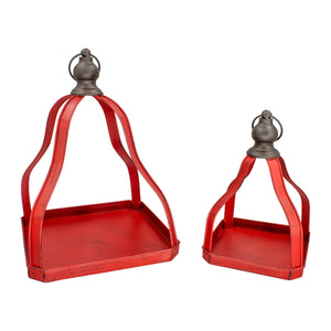 Two red pyramid open lanterns