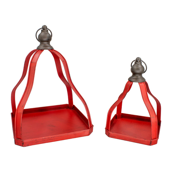 Two red pyramid open lanterns