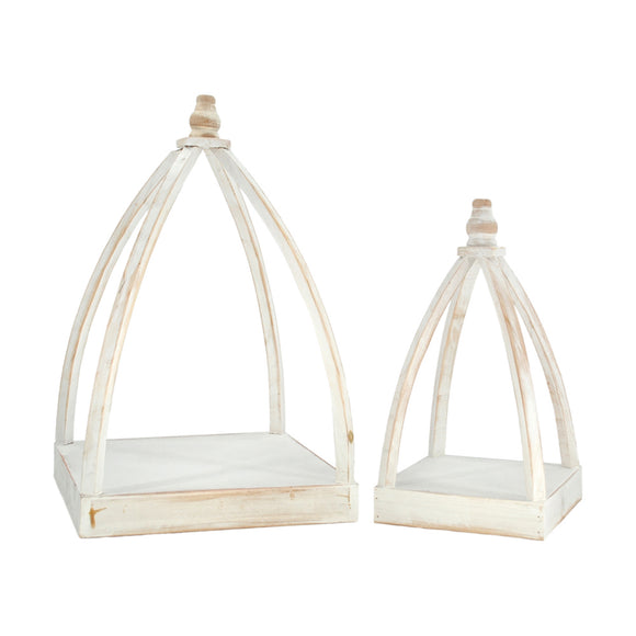 Two pyramid white wooden lanterns