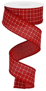 Red White Raised Stitched Squares On Royal Ribbon