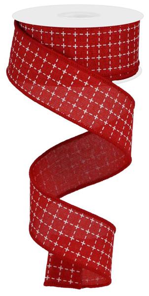 Red White Raised Stitched Squares On Royal Ribbon
