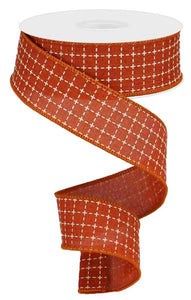 Rust Cream Raised Stitched Squares On Royal Ribbon
