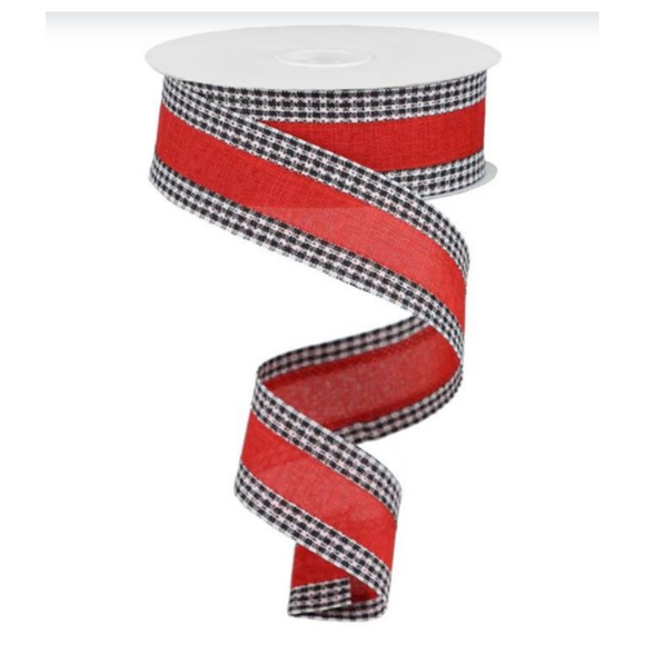 Red Black White Royal Burlap Gingham Edge Ribbon