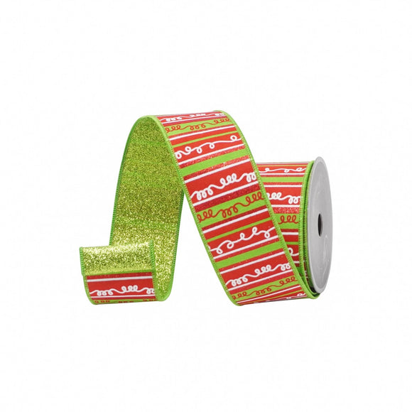  Red and Lime Scrooge Squiggles Ribbon 