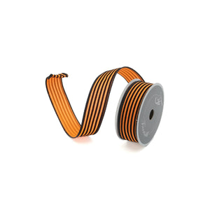 Roll of orange and black stripe halloween ribbon