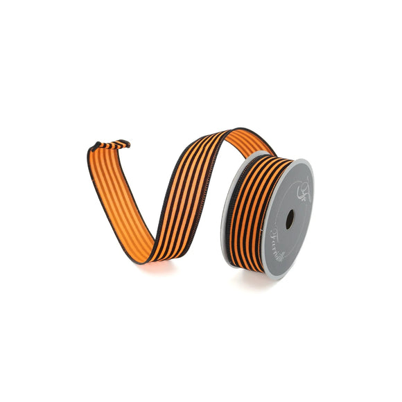 Roll of orange and black stripe halloween ribbon