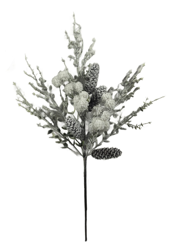  White Green Brown Snow Thistle Pinecone Spray 