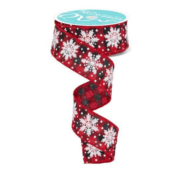 Red Black White Snowflakes On Woven Ribbon