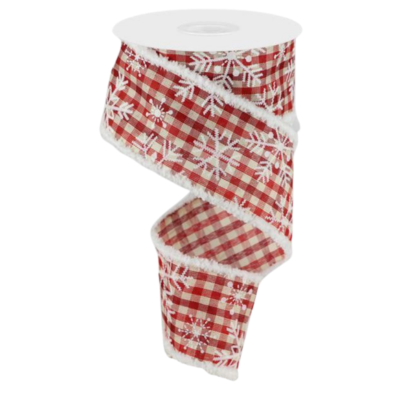 Burgundy Red Ivory White Snowflakes/Gingham/Drift Ribbon