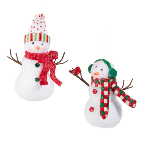  White Multi Snowman Plush Ornament Set of 2 
