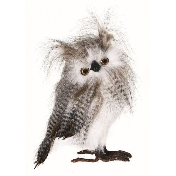Natural Standing Zebra Feather Owl
