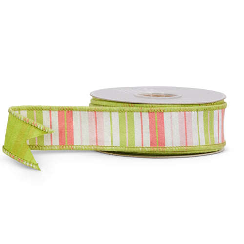 Pink and Green Striped Wired Ribbon