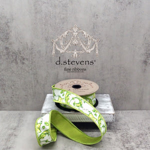 Lime White Taffeta Acanthus Scroll Chinoiserie Ribbon