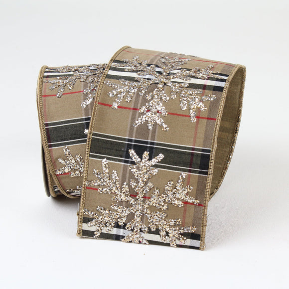 Platinum Tartan Plaid Snowflake Ribbon