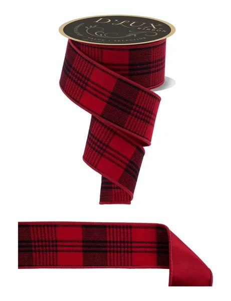 Red Black Three Stripe Check Fused Ribbon
