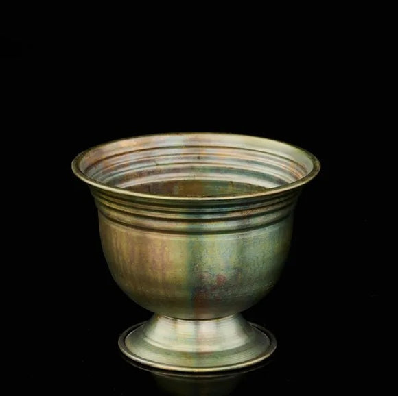 Green Brown Patina Tin Compote