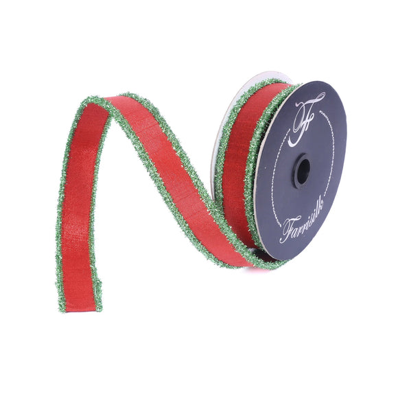 Red and Lime Tinsel Borders Ribbon 