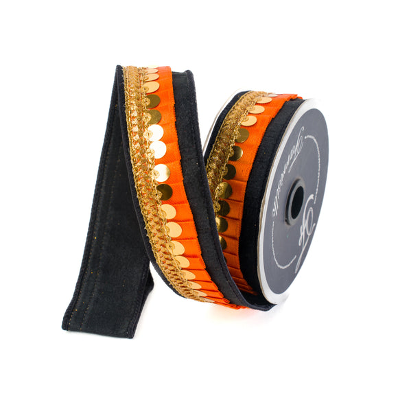 Orange Black Trick Or Pleats Ribbon