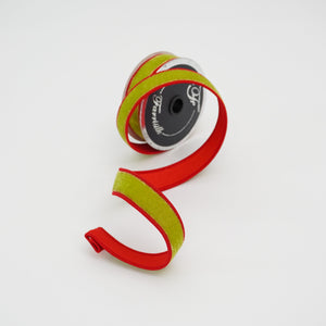  Apple Green And Red Two Tone Velvet Ribbon 
