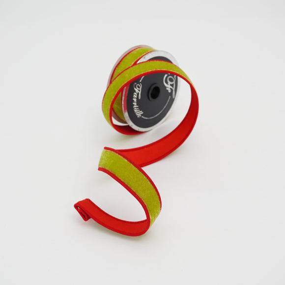  Apple Green And Red Two Tone Velvet Ribbon 
