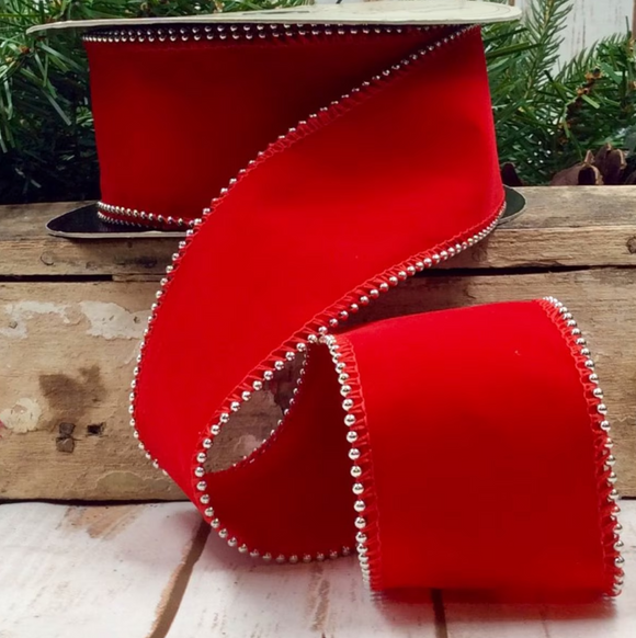 Roll of Red Velvet Double Sided Ribbon