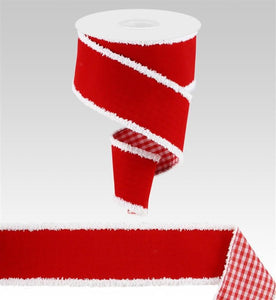 Red White Velvet Gingham Fused Back Ribbon