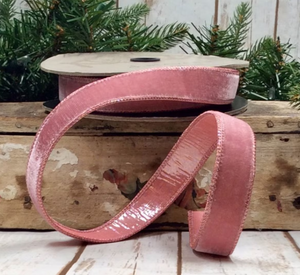 Roll of Pink Velvet Pink Metallic Back Ribbon