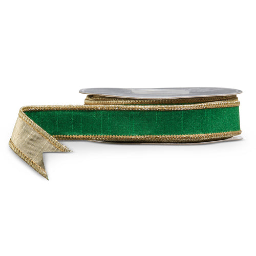  Green and Gold Velvet Wired Ribbon 