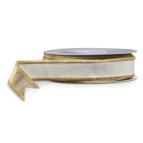  White and Gold Velvet Wired Ribbon 